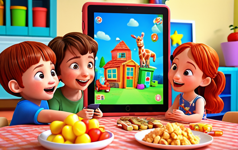 **

"A group of young children joyfully watching Cocomelon on a tablet. Bright, colorful animation style. Focus on their happy expressions and engagement with the screen. In the background, toys and snacks are scattered, suggesting a cozy and familiar setting."

**