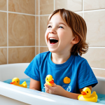 **

A young child with perfect anatomy, fully clothed in a blue t-shirt and jeans, happily singing the "Bath Song" while playing with rubber ducks in a bubbly bathtub, safe for work, appropriate content, modest, family-friendly, natural pose, proper finger count, well-formed hands, clean bathroom background, high quality, professional illustration.

**