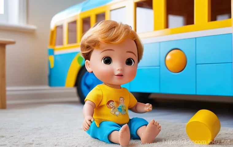 코코멜론 인형 완구 사용 후기 - **Prompt:** A cozy and warmly lit child's bedroom. A smiling toddler, approximately 2 years old, dre...