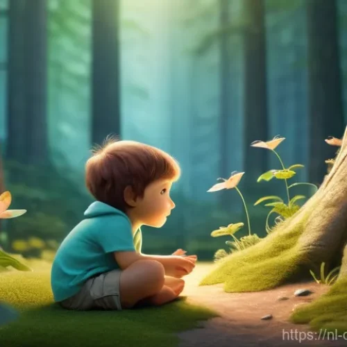 코코멜론 캐릭터와 유사한 다른 작품 - **Prompt:** A serene and whimsical scene featuring a small child, approximately 4-5 years old, weari...