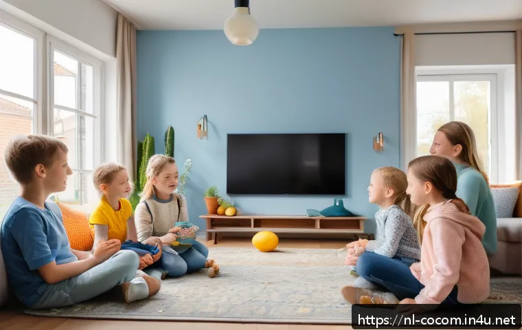 코코멜론의 한국 시장 진출 사례 - A vibrant and heartwarming scene of a young Dutch family gathered in a cozy living room decorated wi...